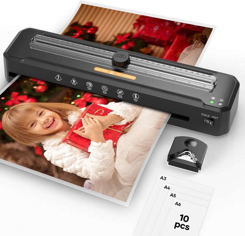 Assark Laminator Machine 13-Inch,A3 Laminator Thermal with10 Laminating Sheets,Cold with Paper Trimmer Corner Rounder, High-Speed Jam-Free, Low-Noise Laminating Machine(Black) - Image 1